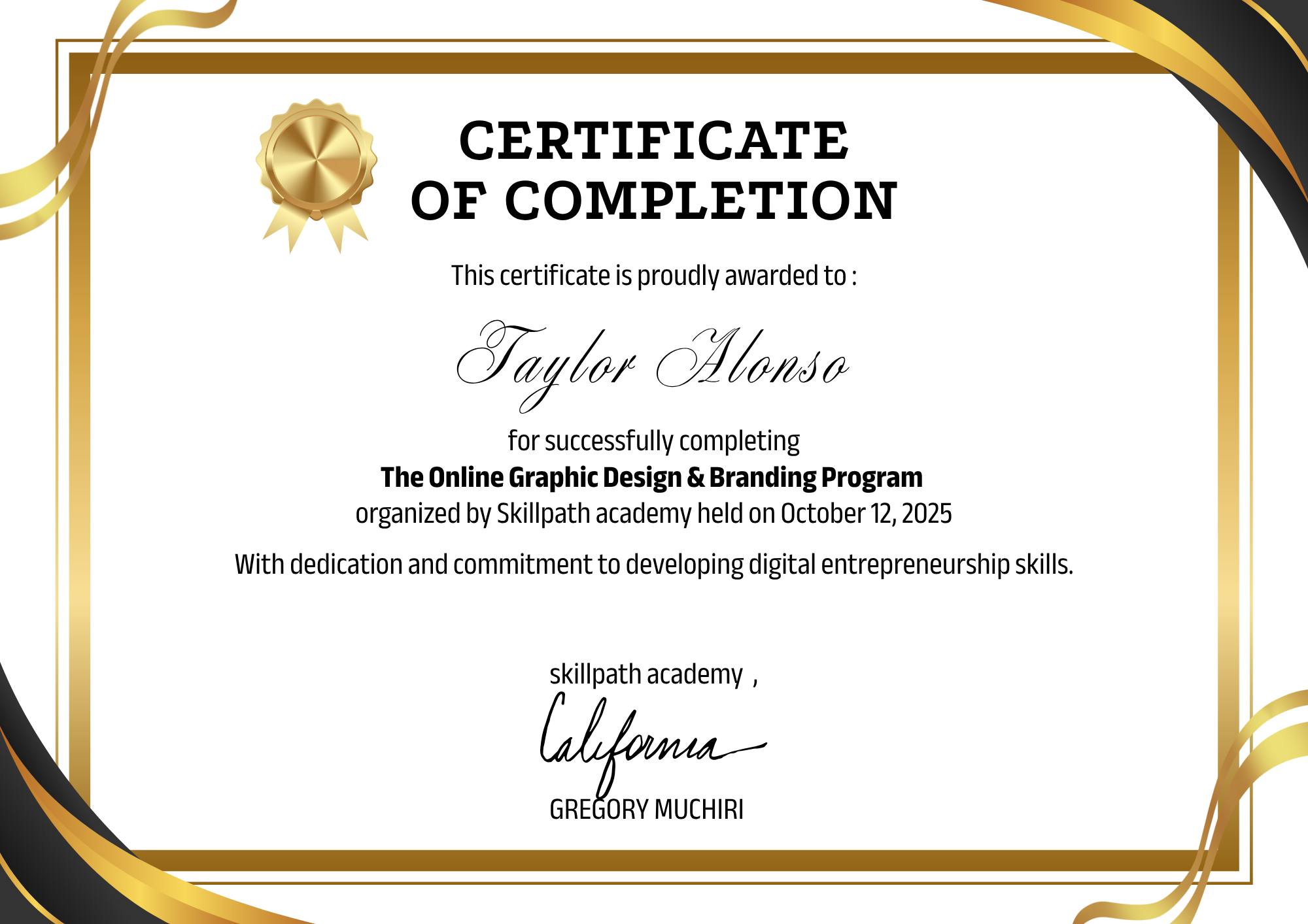 pazoskill Certificate of Completion Preview